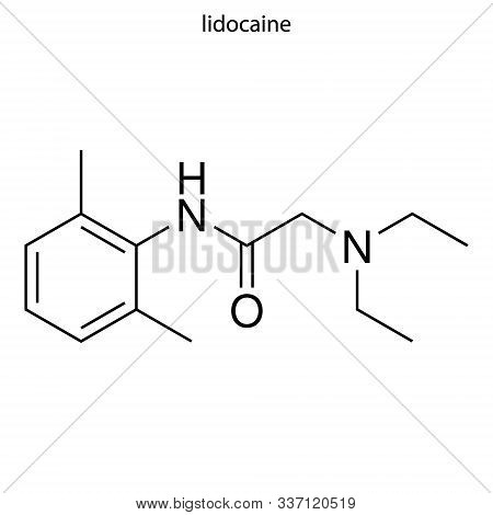 Skeletal Formula Of Lidocaine. Chemical Molecule. . Template For Your Design