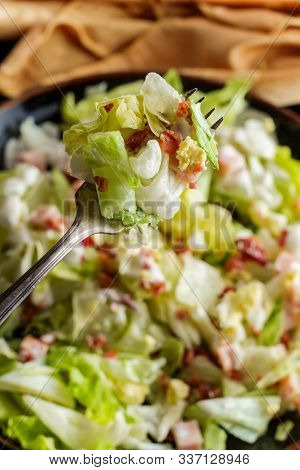 Garden Cobb Salad With Iceberg Lettuce Ham Bacon And Hardboiled Eggs