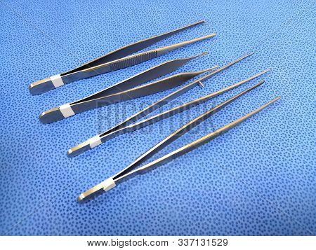 Closeup Image Of Medical Surgical Tissue And Dressing Forceps