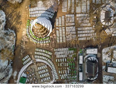 Biergarten Near Chinese Tower In English Garden In Munich, Bayern, Germany. Pano Made By The Mavic D