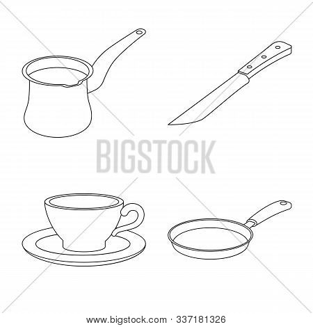 Vector Illustration Of Kitchen And Cook Symbol. Set Of Kitchen And Appliance Vector Icon For Stock.