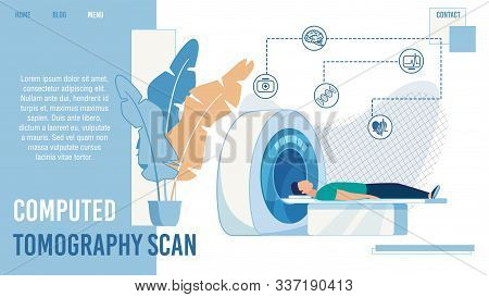 Computed Tomography Scan Medical Service. Trendy Flat Design Landing Page For Clinic Offering Hardwa