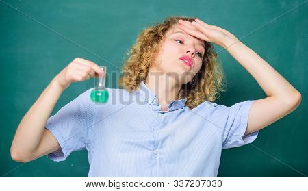 Disgusting Experiment. Student Practicing On Hateful Lesson. College Student Performing Chemical Rea