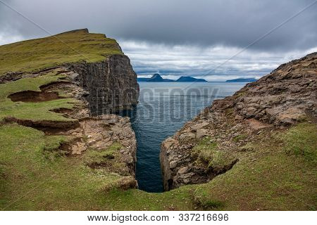 Sorvagsvatn Cliffs Over The Ocean In Faroe Islands