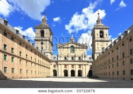 Monastery and Site of the Escorial, Madrid. Enormous monument of medieval religious architecture of Escorial in Spain.