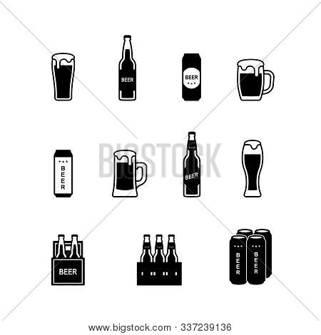 Black And White Beer Icon Set. Vector