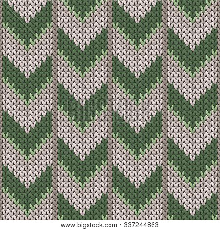 Close Up Downward Arrow Lines Knitting Texture Geometric Seamless Pattern. Rug Knit Effect Ornament.