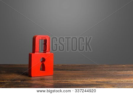 A Red Padlock. Preservation Of Secrets, Information And Values. Protection And Insurance. Hacking At