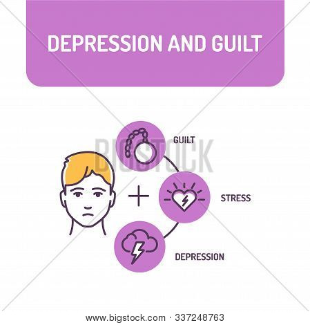 Depression And Guilt Color Line Icon. A Mood Disorder That Causes A Persistent Feeling Of Sadness. P