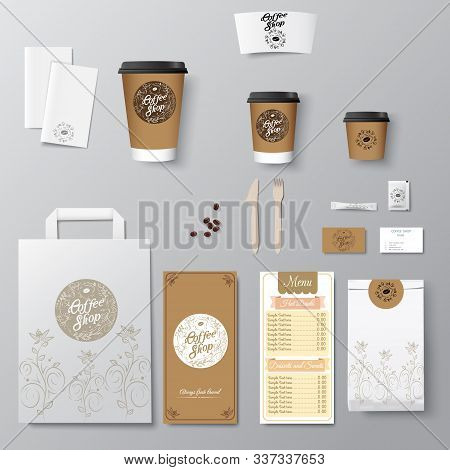Coffee Shop Corporate Identity Template Design Set With Calligraphy Logo. Take Away Mock Up