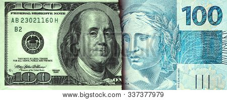 Dollar And Brazilian Real, High Dollar Concept In Brazil. Brazilian Stock Exchange.