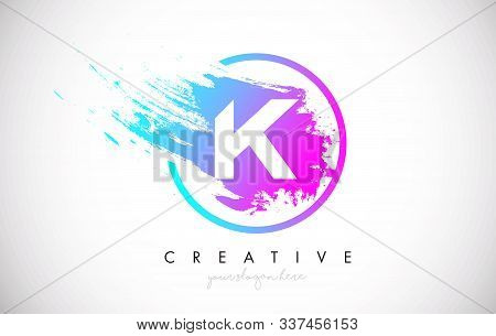 K Artistic Brush Letter Logo Design In Purple Blue Colors Vector Illustration.