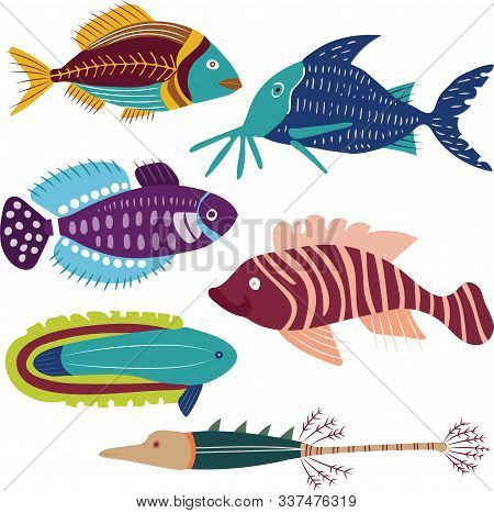 Vector Fish Forms Which Are Decorative And Colorful.