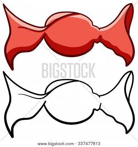 Candy In Red Wrapper In Colored And Line Versions On White Background