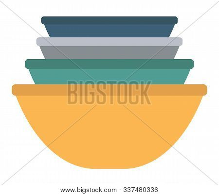 Ceramic Earthenware Flower Pots, Food Bowls In Stack Isolated. Vector Clay Pots Flat Style Kitchen U
