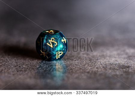 Astrology Dice With Zodiac Symbol Of Capricorn Dec 22 - Jan 19 On Dark Background