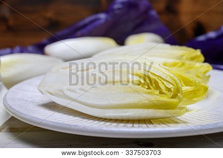 Fresh White Belgian Endive Or Chicory Heads