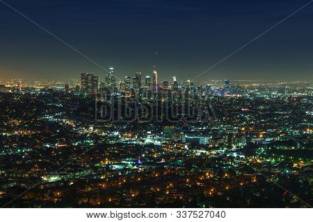 Los Angeles Panorama At Night, California - Downtown