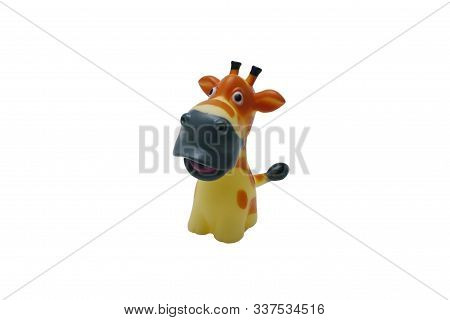 Toy Rubber Squeaking Giraffe Isolated On White Background