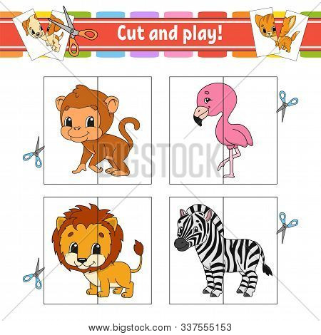Cut And Play. Flash Cards. Color Puzzle. Education Developing Worksheet. Activity Page. Game For Chi