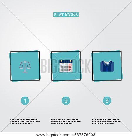 Set Of Trade Icons Flat Style Symbols With Date, Suit, Scales And Other Icons For Your Web Mobile Ap
