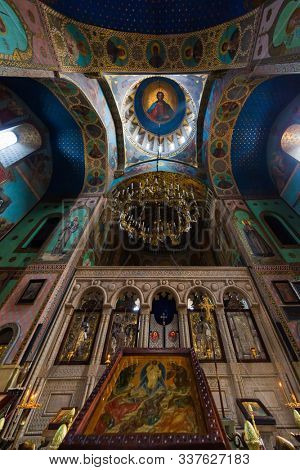Tbilisi , Georgia - August 25, 2019 : ceiling of the Sioni cathedral indoors landmark of Tbilisi Georgia capital city eastern Europe