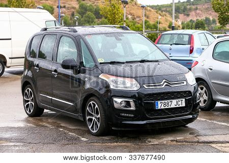 Igualada. Spain - September 10, 2019: Black Car Citroen C3 Picasso In The City Street.