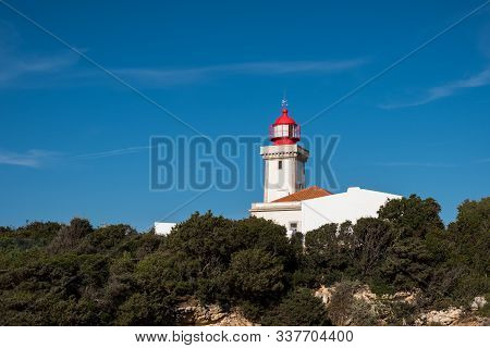 Alfanzina Lighthouse At Southern Coast Of Portugal, Algarve, Portugal