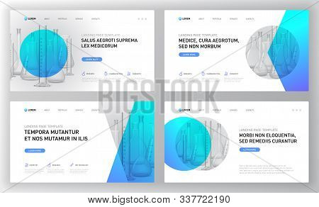 Pharmaceutical Landing Pages Templates Set. Modern Web Page Design Concept Layout For Website. Vecto