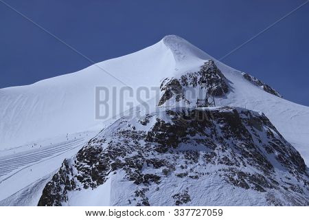 Panoramic View Of The Mountains Of France On A Winter Sunny Day. Haute Savoy, France. Snow Park.