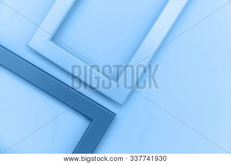Simply Design With Empty Two Frame Colored In Trendy Color Of Year 2020 Classic Blue Background. Bri