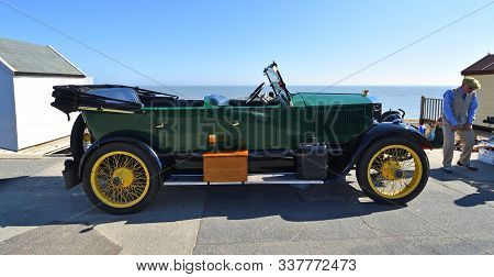 Felixstowe, Suffolk, England - May 06, 2018:  Vintage 1923 Stanley Steam Car Parked On Seafront  Pro