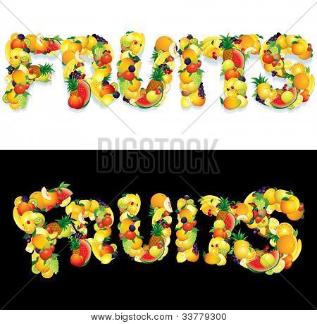 Frutos da palavra feita de frutos e bagas. Ilustração