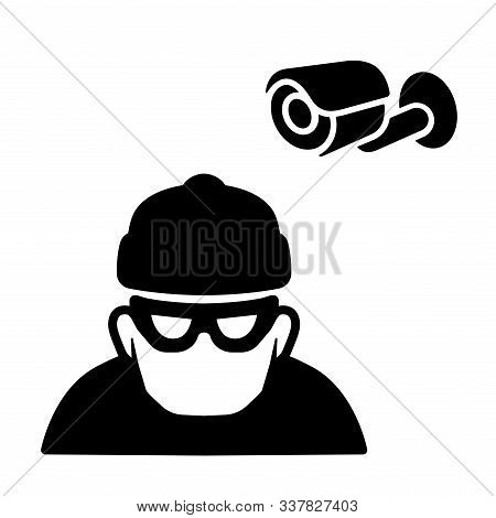 Cctv Security Camera Watching And Monitor Robber Vector Sign Icon