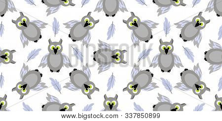 Seamless Pattern Magic And Sorcery. Owl. Gray Bird. Hogwarts School Of Magic. Teenage Textiles..