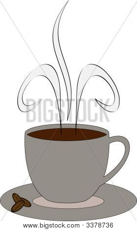 Caffè con fagioli e vapore su bianco