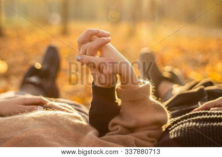 Happy Couple Outdoors. Outdoor Portrait Of Romantic Couple In Love. Full Of Happiness. Valentines Da