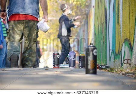 Kharkov, Ukraine - October 19, 2019: Montana Mtn Black Nc Formula Used Spray Can For Graffiti Painti