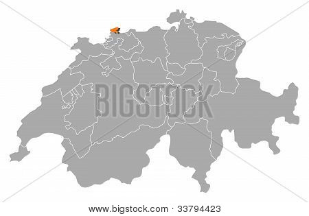 Mapa Švýcarska, Basilej město zvýrazněny