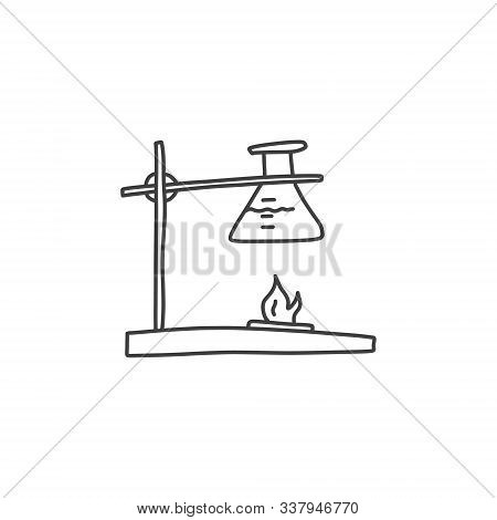 Test Tube Glass Chemistry, Hand Drawn Sketch. Technology Research Science Device, Glass Vessel Heate