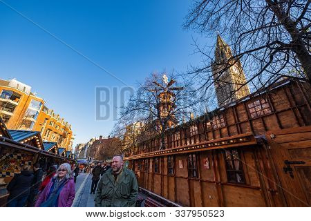 Manchester, United Kingdom - November 29, 2019: Christmas Markets In Albert Square Near The Town Hal