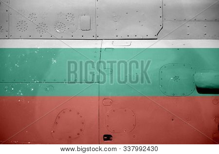 Bulgaria Flag Depicted On Side Part Of Military Armored Helicopter Closeup. Army Forces Aircraft Con