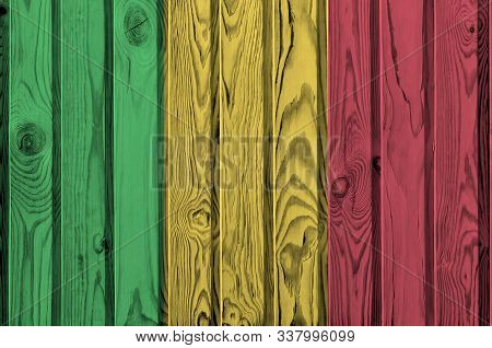 Mali Flag Depicted In Bright Paint Colors On Old Wooden Wall. Textured Banner On Rough Background