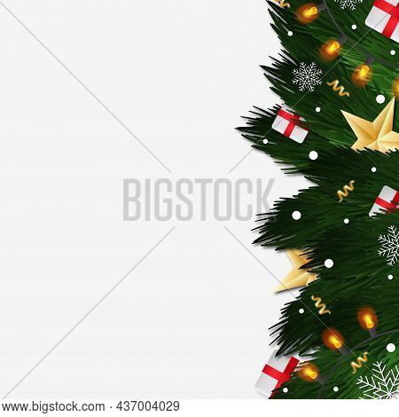 Christmas Tree On White Background, Web Template For Festive Promotional Items - Illustration