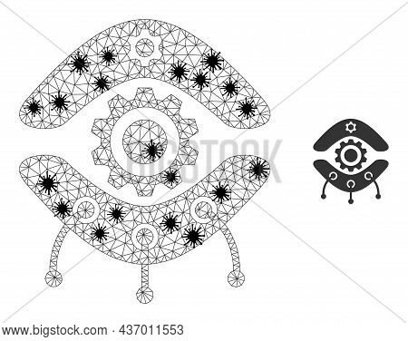 Mesh Polygonal Nanobot Symbol Illustration With Lockdown Style. Abstraction Is Created From Nanobot 