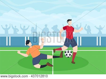 Playing Football With Boys Play Soccer Wear Sports Uniform Various Movements Such As Kicking, Holdin