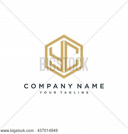 Yc Logo Design Initial Letter Hexagon Shape, Vector Illustration