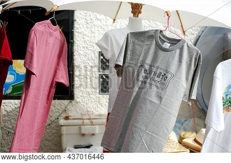 Thai Vendor Marchant People Sale T Shirt Souvenir Gift At Local Small Shop To Thai People And Foreig