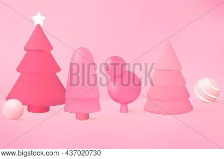 Xmas background, pink festive 3D design, season reetings