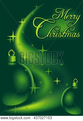 Green Merry Christmas Background - Abstract Illustration With Baubles And Lightwaves With Stars On D